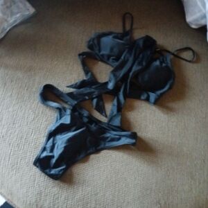 Stylish Black Bikini Set Black Wrap Around Waist. Brand New. Size M